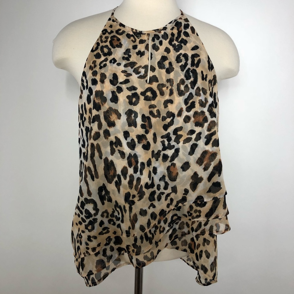 PAPER CRANE Layered Chiffon Leopard Print Top